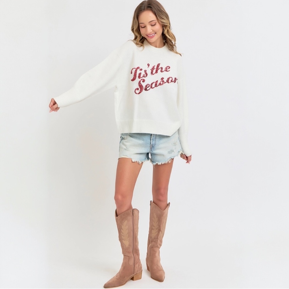 Sequins Lettering Christmas Holiday Sweater Top - Picture 3 of 8